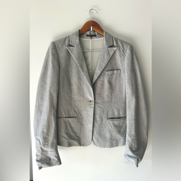 THEORY Light Gray Checkered One Button Blazer - Picture 2 of 6